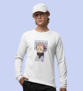 Yuji Itadori Printed Cotton White Full Sleeves Tshirt For Mens and Boys