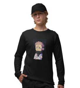 Anime Itadori Printed Cotton Black Full Sleeves Tshirt For Mens and Boys