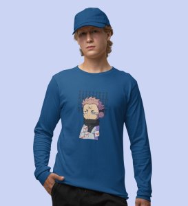 Anime Itadori Printed Cotton Blue Full Sleeves Tshirt For Mens and Boys
