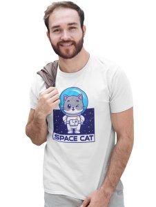 Space Cat - White printed cotton t-shirt - Comfortable and Stylish Tshirt