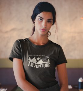 HopOfferAsk For Adventure Black Round Neck Cotton Half Sleeved Women's T-Shirt with Printed Graphics
