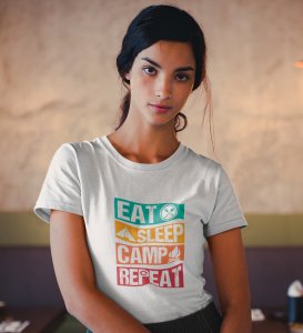 The Camp Routine White Round Neck Cotton Half Sleeved Women's T-Shirt with Printed Graphics