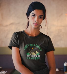 HopOfferNeed To Go Black Round Neck Cotton Half Sleeved Women's T-Shirt with Printed Graphics