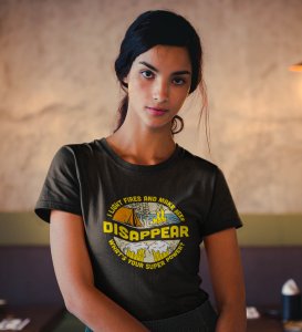 HopOfferSuper Power Black Round Neck Cotton Half Sleeved Women's T-Shirt with Printed Graphics