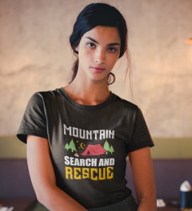 HopOfferSearch & Rescue Black Round Neck Cotton Half Sleeved Women's T-Shirt with Printed Graphics