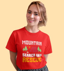 HopOfferSearch And Rescue Red Round Neck Cotton Half Sleeved Women's T-Shirt with Printed Graphics
