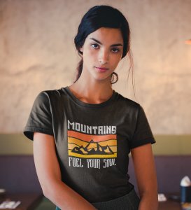 HopOfferFuel Your Soul  Black Round Neck Cotton Half Sleeved Women's T-Shirt with Printed Graphics