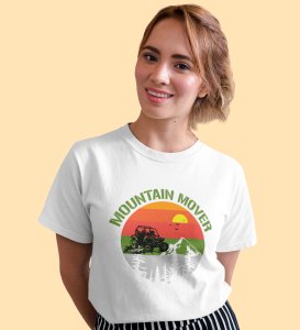 Mountain Mover White Round Neck Cotton Half Sleeved Women's T-Shirt with Printed Graphics