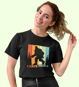 HopOfferI Hate People Black Round Neck Cotton Half Sleeved Women's T-Shirt with Printed Graphics