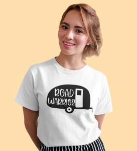 Road Warrior White Round Neck Cotton Half Sleeved Women's T-Shirt with Printed Graphics