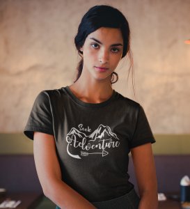 HopOfferSeek Adventure Black Round Neck Cotton Half Sleeved Women's T-Shirt with Printed Graphics