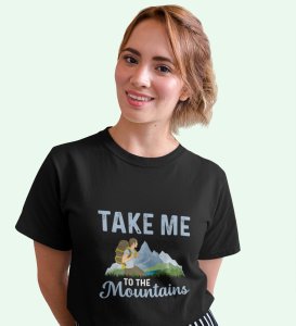 HopOfferTake Me Black Round Neck Cotton Half Sleeved Women's T-Shirt with Printed Graphics
