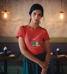 HopOfferEnd Of The Roads Red Round Neck Cotton Half Sleeved Women's T-Shirt with Printed Graphics