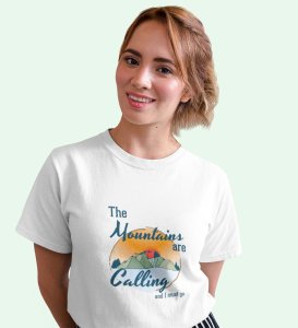 Listen To The Call White Round Neck Cotton Half Sleeved Women's T-Shirt with Printed Graphics