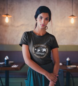 HopOfferDrive To The Paradise Black Round Neck Cotton Half Sleeved Women's T-Shirt with Printed Graphics