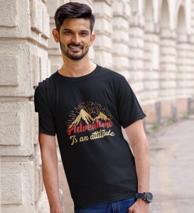 JD.TRENDS Adventure Is An Attitude Black Round Neck Cotton Half Sleeved Men's T-Shirt with Printed Graphics