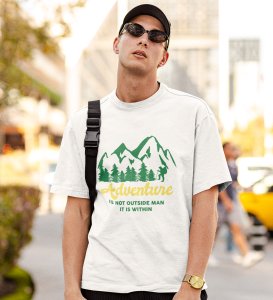 JD.TRENDS Adventure Is Within White Round Neck Cotton Half Sleeved Men's T-Shirt with Printed Graphics