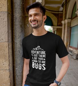 JD.TRENDS Bugs Out There Black Round Neck Cotton Half Sleeved Men's T-Shirt with Printed Graphics