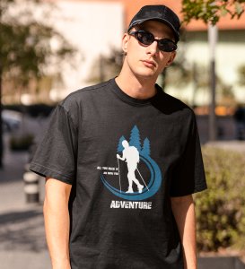 JD.TRENDS Urge For Adventure Black Round Neck Cotton Half Sleeved Men's T-Shirt with Printed Graphics