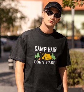JD.TRENDS Camp Hair Black Round Neck Cotton Half Sleeved Men's T-Shirt with Printed Graphics