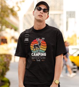 JD.TRENDS It's Adventure Time! Black Round Neck Cotton Half Sleeved Men's T-Shirt with Printed Graphics