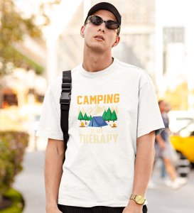 JD.TRENDS My Theraphy White Round Neck Cotton Half Sleeved Men's T-Shirt with Printed Graphics