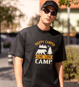 JD.TRENDS Live. Love. Camp Black Round Neck Cotton Half Sleeved Men's T-Shirt with Printed Graphics