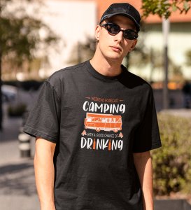 JD.TRENDS The Camping Purpose Black Round Neck Cotton Half Sleeved Men's T-Shirt with Printed Graphics
