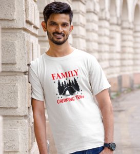 JD.TRENDS A Trip With Family White Round Neck Cotton Half Sleeved Men's T-Shirt with Printed Graphics