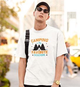 JD.TRENDS The Camping Season White Round Neck Cotton Half Sleeved Men's T-Shirt with Printed Graphics