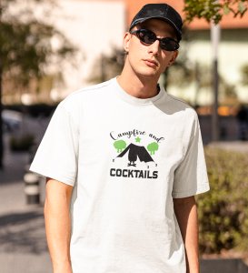 JD.TRENDS Campfire & Cocktails White Round Neck Cotton Half Sleeved Men's T-Shirt with Printed Graphics
