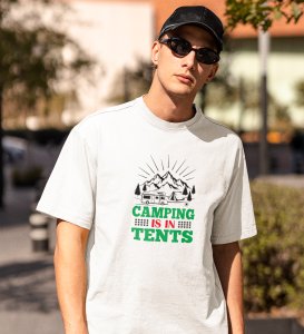 JD.TRENDS Camping Tents White Round Neck Cotton Half Sleeved Men's T-Shirt with Printed Graphics