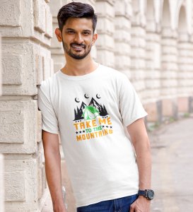 JD.TRENDS Take Me To The Mountains White Round Neck Cotton Half Sleeved Men's T-Shirt with Printed Graphics
