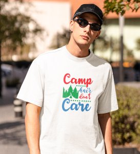 JD.TRENDS Hair Don't Care White Round Neck Cotton Half Sleeved Men's T-Shirt with Printed Graphics