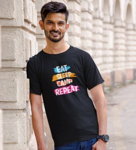 JD.TRENDS The Camp Routine Black Round Neck Cotton Half Sleeved Men's T-Shirt with Printed Graphics