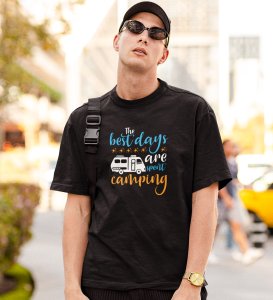 JD.TRENDS Sport Camping Memories Black Round Neck Cotton Half Sleeved Men's T-Shirt with Printed Graphics