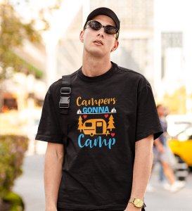 JD.TRENDS Camping In Blood Black Round Neck Cotton Half Sleeved Men's T-Shirt with Printed Graphics