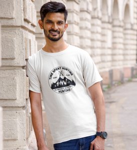 JD.TRENDS Time Spent Hunting White Round Neck Cotton Half Sleeved Men's T-Shirt with Printed Graphics