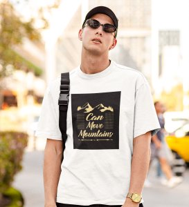 JD.TRENDS Move Mountains White Round Neck Cotton Half Sleeved Men's T-Shirt with Printed Graphics