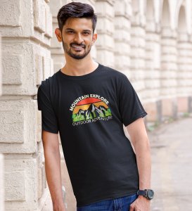 JD.TRENDS Explore Black Round Neck Cotton Half Sleeved Men's T-Shirt with Printed Graphics