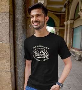 JD.TRENDS The Superior Experience Black Round Neck Cotton Half Sleeved Men's T-Shirt with Printed Graphics
