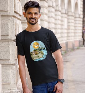 JD.TRENDS The Cabin House Black Round Neck Cotton Half Sleeved Men's T-Shirt with Printed Graphics