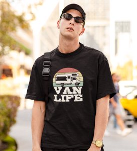 JD.TRENDS Van Life Black Round Neck Cotton Half Sleeved Men's T-Shirt with Printed Graphics