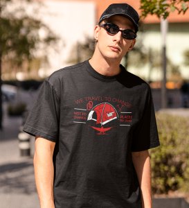 JD.TRENDS Travel To Change Ideas Black Round Neck Cotton Half Sleeved Men's T-Shirt with Printed Graphics