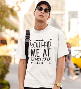 JD.TRENDS At Road Trip White Round Neck Cotton Half Sleeved Men's T-Shirt with Printed Graphics