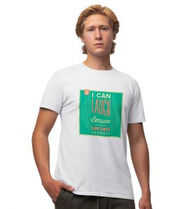 Sadness White Round Neck Cotton Half Sleeved Men's T-Shirt with Printed Graphics