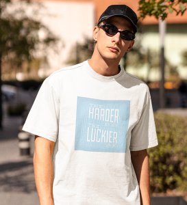 Luck Comes With Hardwork White Round Neck Cotton Half Sleeved Men's T-Shirt with Printed Graphics
