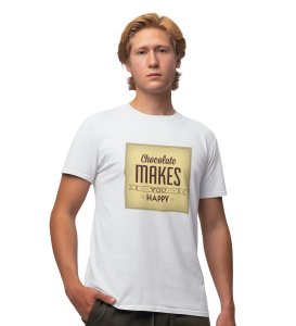 The Secret Of Happiness White Round Neck Cotton Half Sleeved Men's T-Shirt with Printed Graphics