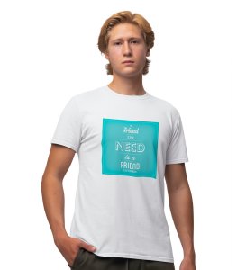 Friend Indeed White Round Neck Cotton Half Sleeved Men's T-Shirt with Printed Graphics