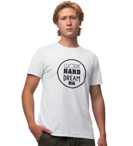 Dream Big  White Round Neck Cotton Half Sleeved Men's T-Shirt with Printed Graphics
